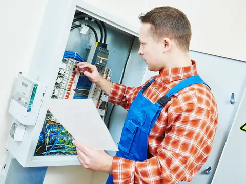 Eine Person tut etwas an einem Zählerschrank